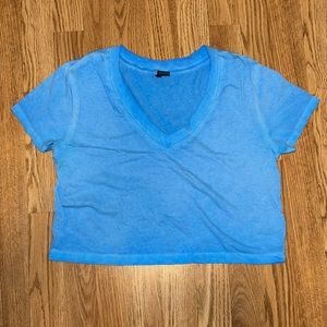 Target Cropped Loose V Neck Blue Top